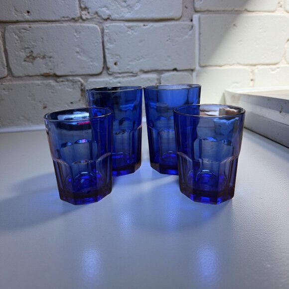 Vintage Libbey Crisa Cobalt Blue Paneled Tumblers Glasses Set of 4 | 2 Short 2 T - Picture 7 of 8